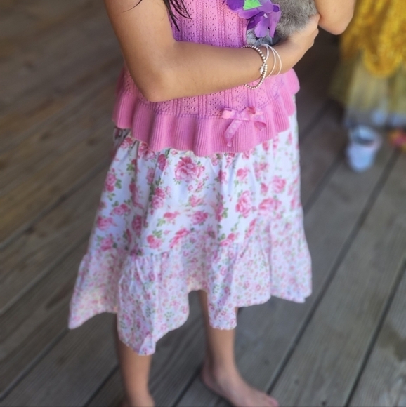 LoveShackFancy x American Girl Size Small 7/8 Pink & White Floral Flutter Skirt - Picture 6 of 6